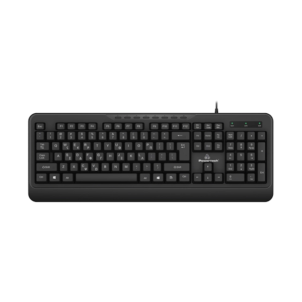 POWERTECH πληκτρολόγιο PT-1066, ενσύρματο, multimedia, EN/GR, μαύρο